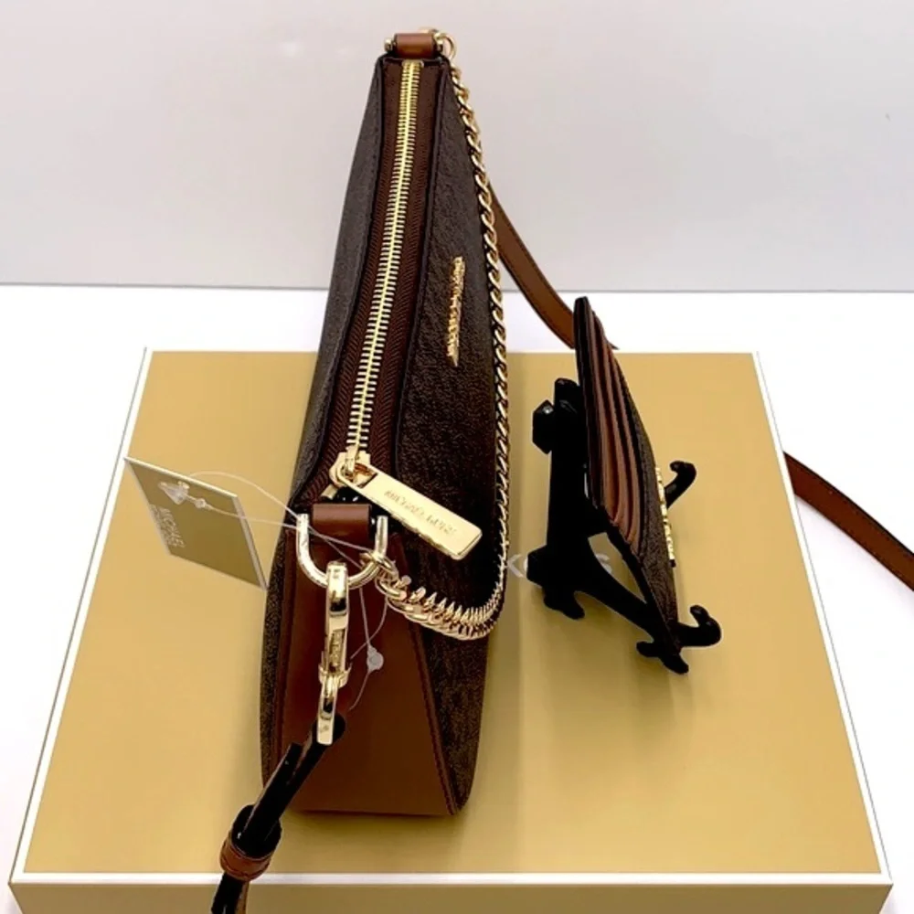MICHAEL KORS GIFTABLE SHOULDER BAG & CARD HOLDER BOXED SET Brown signature NWT